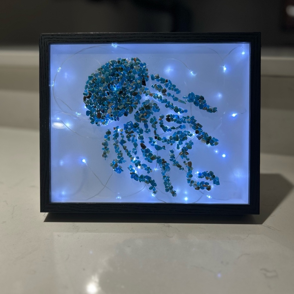 Blue Apatite Jellyfish Crystal Chips Light Box